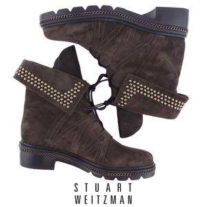 STUART WEITZMAN Yadastud Brown Suede Fold Down Studded Ankle Boots Sz 9, NEW